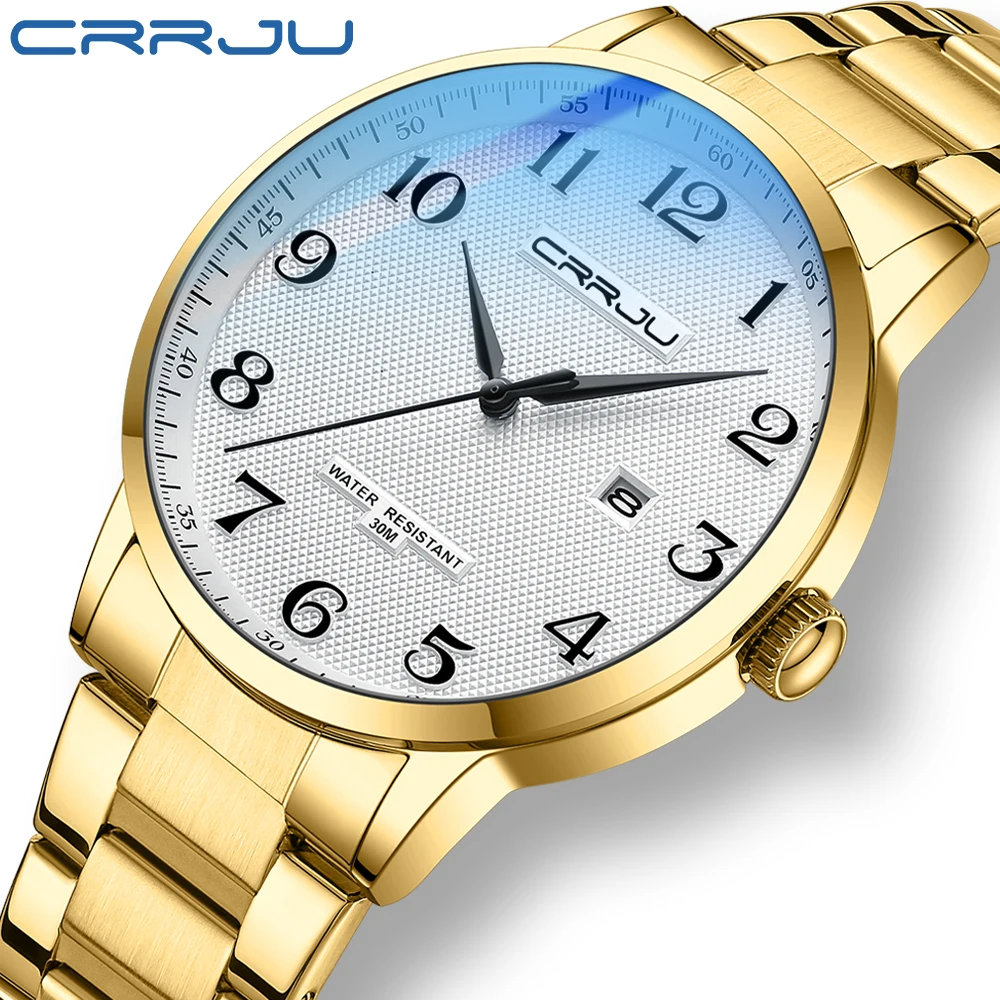 CRRJU-Relógio casual clássico masculino, pulseira de aço inoxidável, relógios de pulso simples com números Roma, Business Man