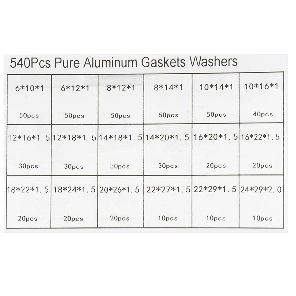 540 Stück Aluminium-Unterlegscheiben, Aluminium-Dichtungsringe für Kfz-Ölablassplugs M6 M8 M10 M12 M14 M16 M18 M22 M24 – Detail 5