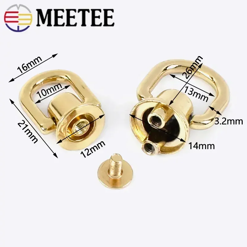 Meetee 5/10Pcs Metal D O Ring Stud Side Clip Bag Screw Nail Rivet Strap Connector Hang Hook Buckle DIY Purse Leather Accessories