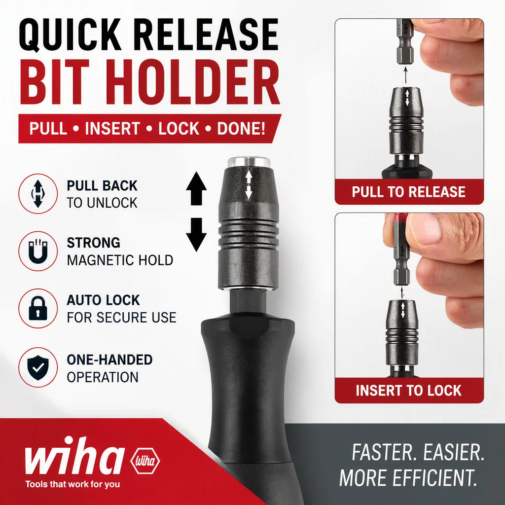 Wiha 80196C Germany 47340 Imported Screwdriver Bit Handle Black Forest CentroFix Multi‑Function Set 387