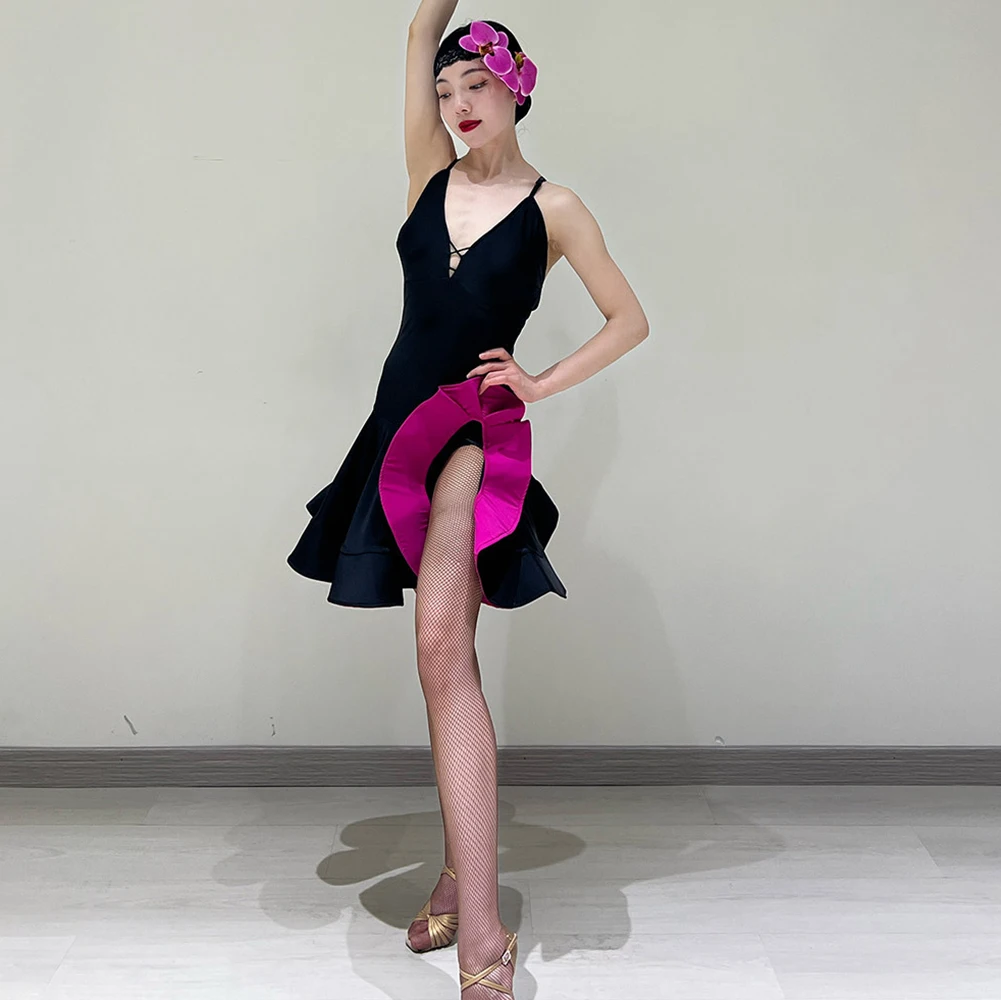 Competition Skirt Black dress Strap Clothing Sexy Women Sleeveless Practice Latin Performance Dance Fishbone Skirt
