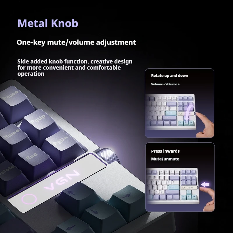 VGN V87 V2 لوحة مفاتيح ميكانيكية مخصصة ثلاثي الوضع سماعة لاسلكية تعمل بالبلوتوث مبادلة ساخنة الكمون المنخفض لوحة مفاتيح الألعاب الرياضية الإلكترونية مقبض معدني للمكتب