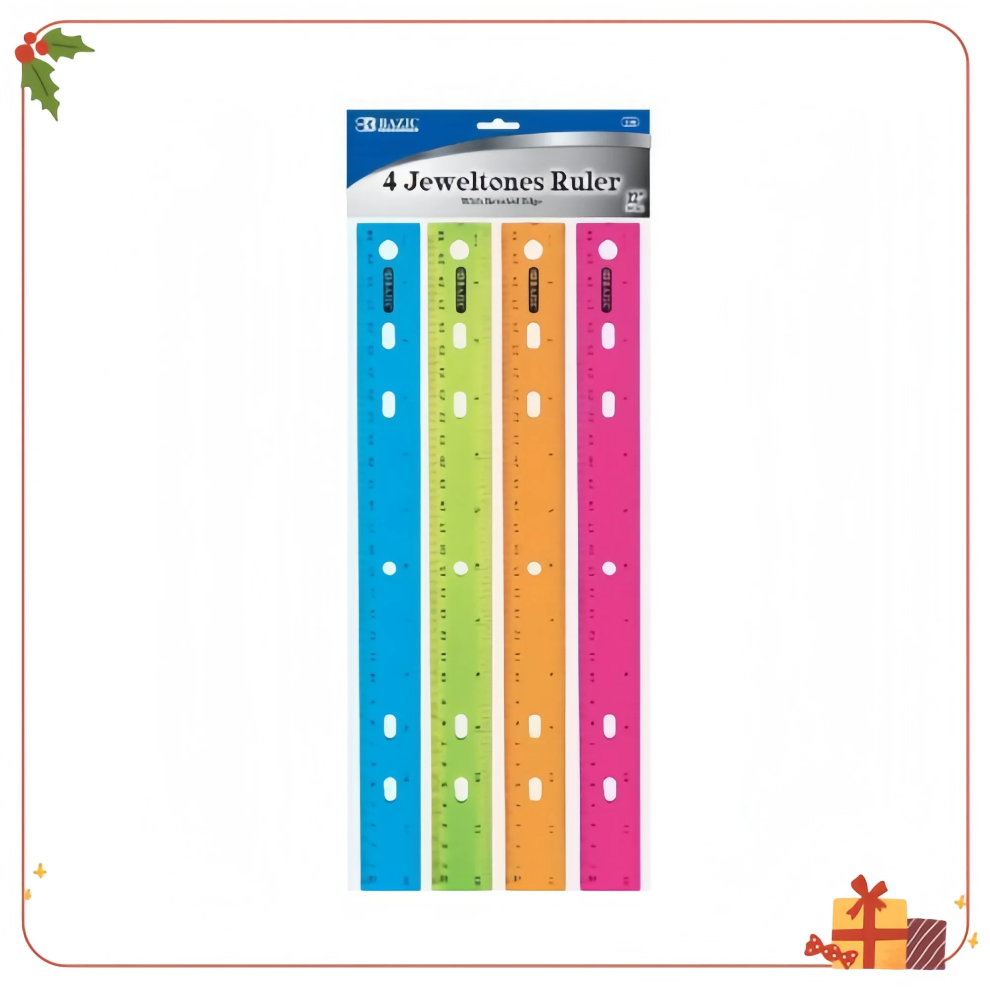 Colorful Ruler 4-Pack 12 Inch - Plastic Metric Centimeter Inch School Rulers