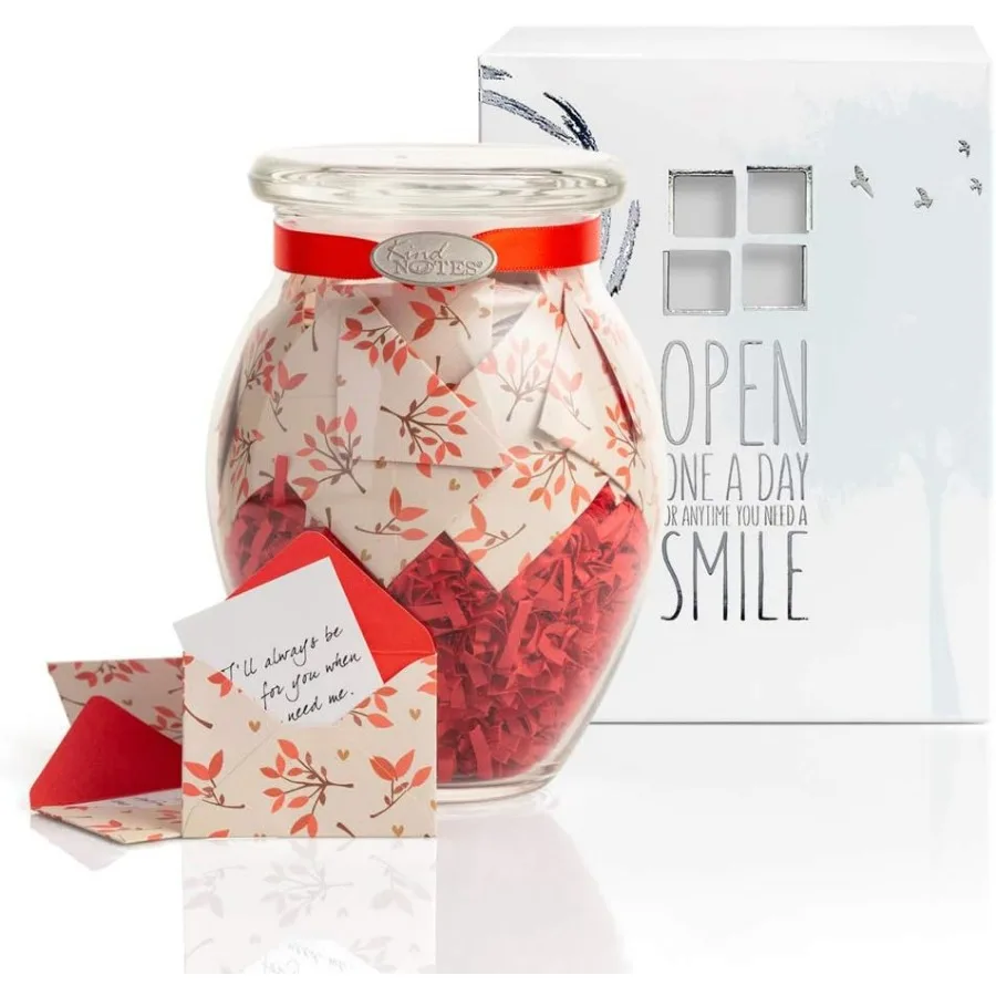 Glass Keepsake Gift Jar with Blank Papers to Write-Your-OWN Messages - Leaves of Love