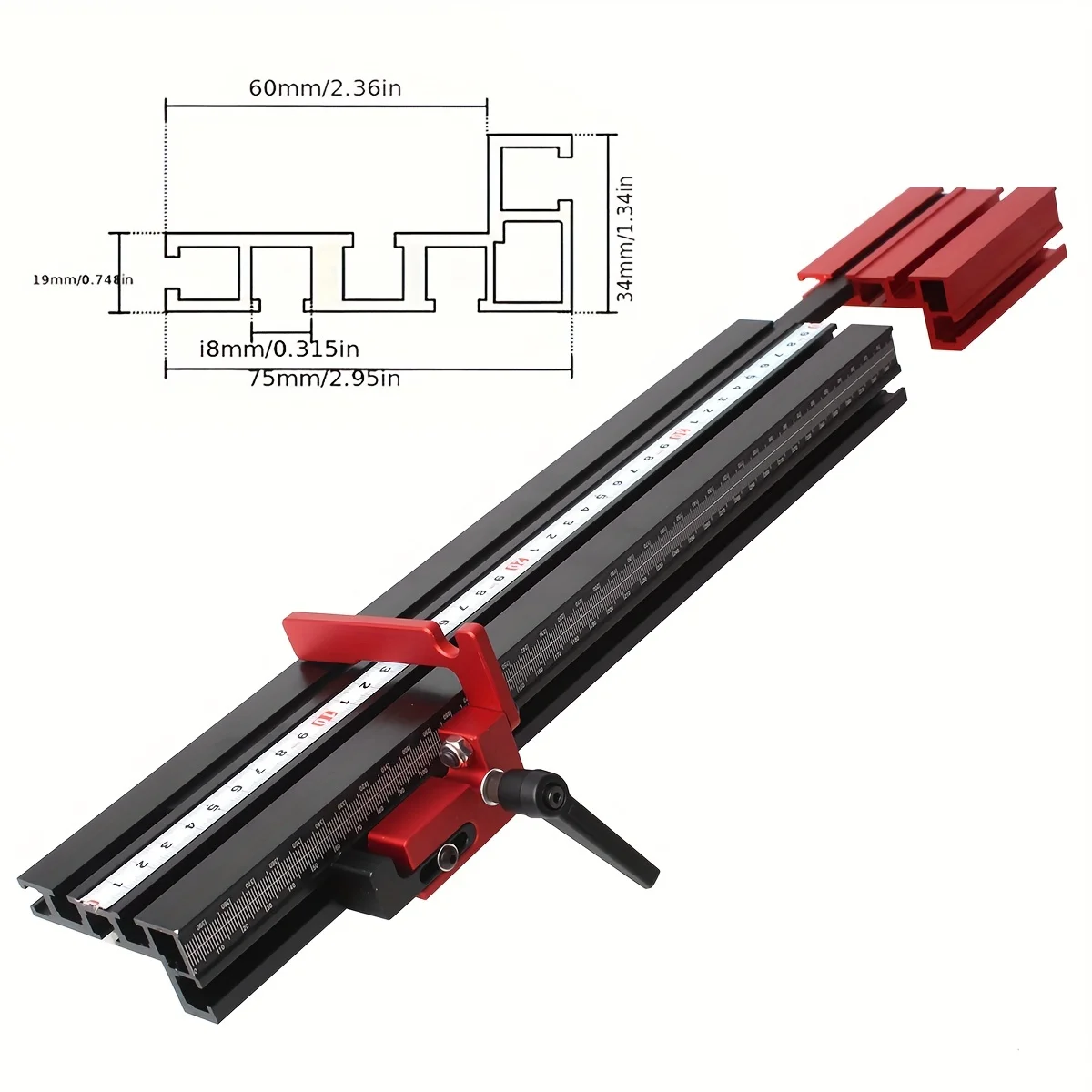 1Pc 75 Type Telescoping Aluminum Profile Router Fence T-Track Table Saw Fence Woodworking T-Slot Miter Track Fence 50-87CM