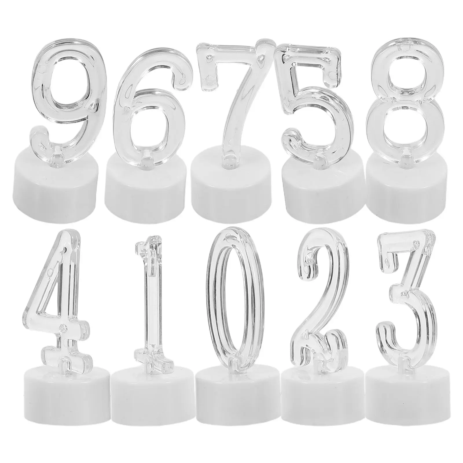 

10Pcs LED Flameless Birthday Number Candles 0-9 White Base Clear Digit Design for Cakes Anniversaries Festive Decor Reusable