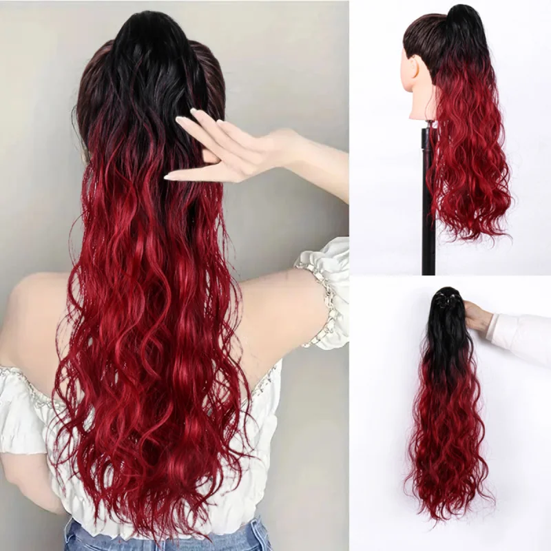 

Пучок-хвостик для женщин, пушистые натуральные сладкие вьющиеся волосы, средней длины, с заколкой-крабиком