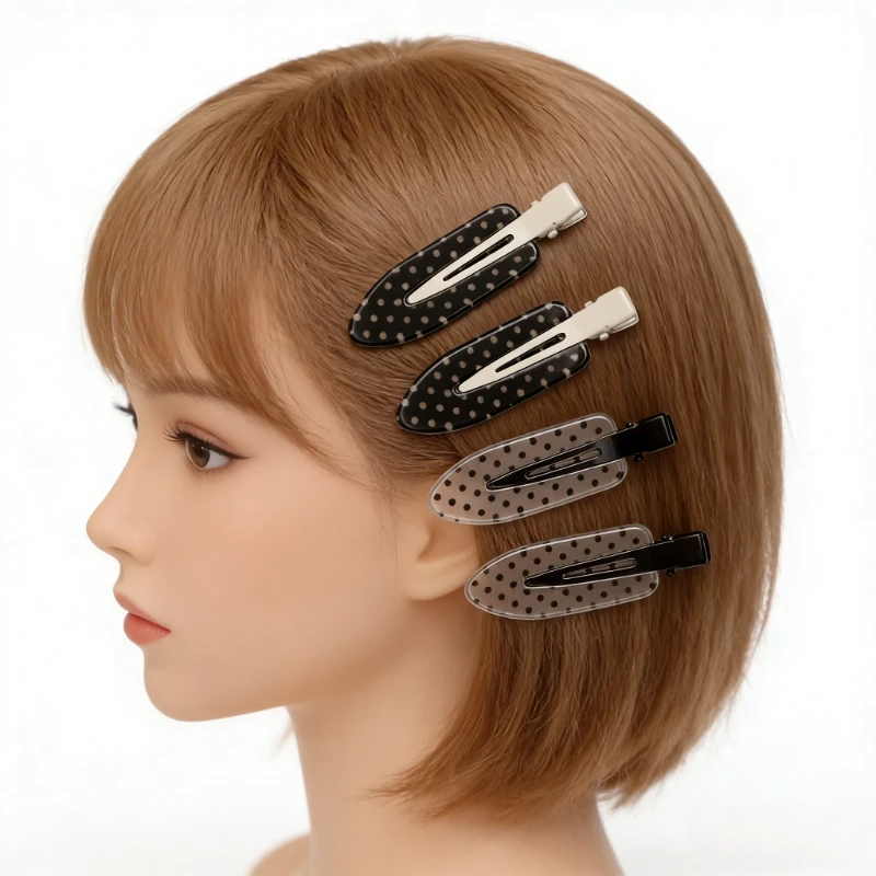 

Набор из 4 акриловых заколок для волос: черные с белым горошком, надежная фиксация, для повседневного использования и праздничных образов, аксессуары для волос для женщин