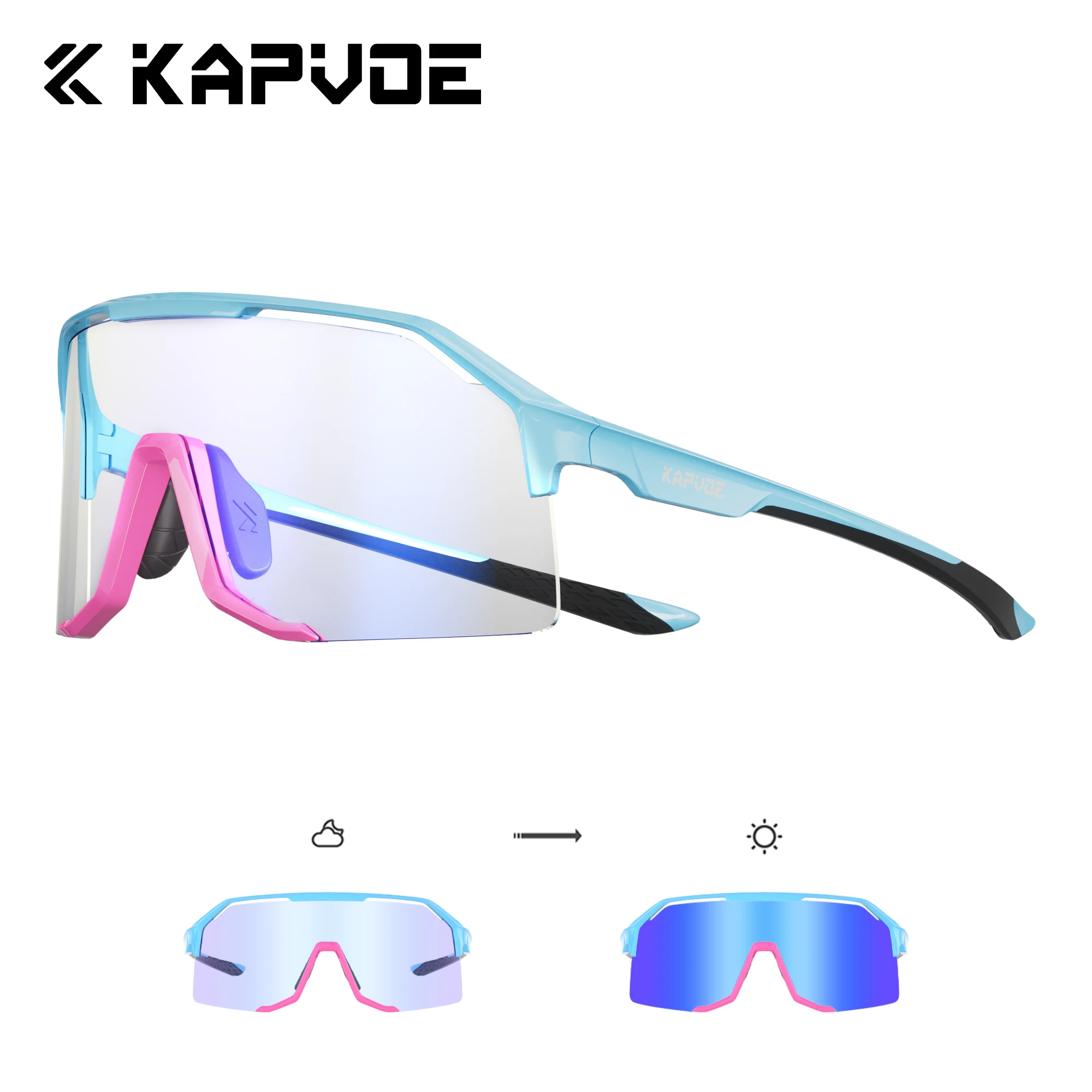 Kapvoe Photochrome Fahrradbrille UV400 Fahrradsonnenbrille für Herren MTB-Brille Outdoor Camping Wandern Sport Fahrradbrille