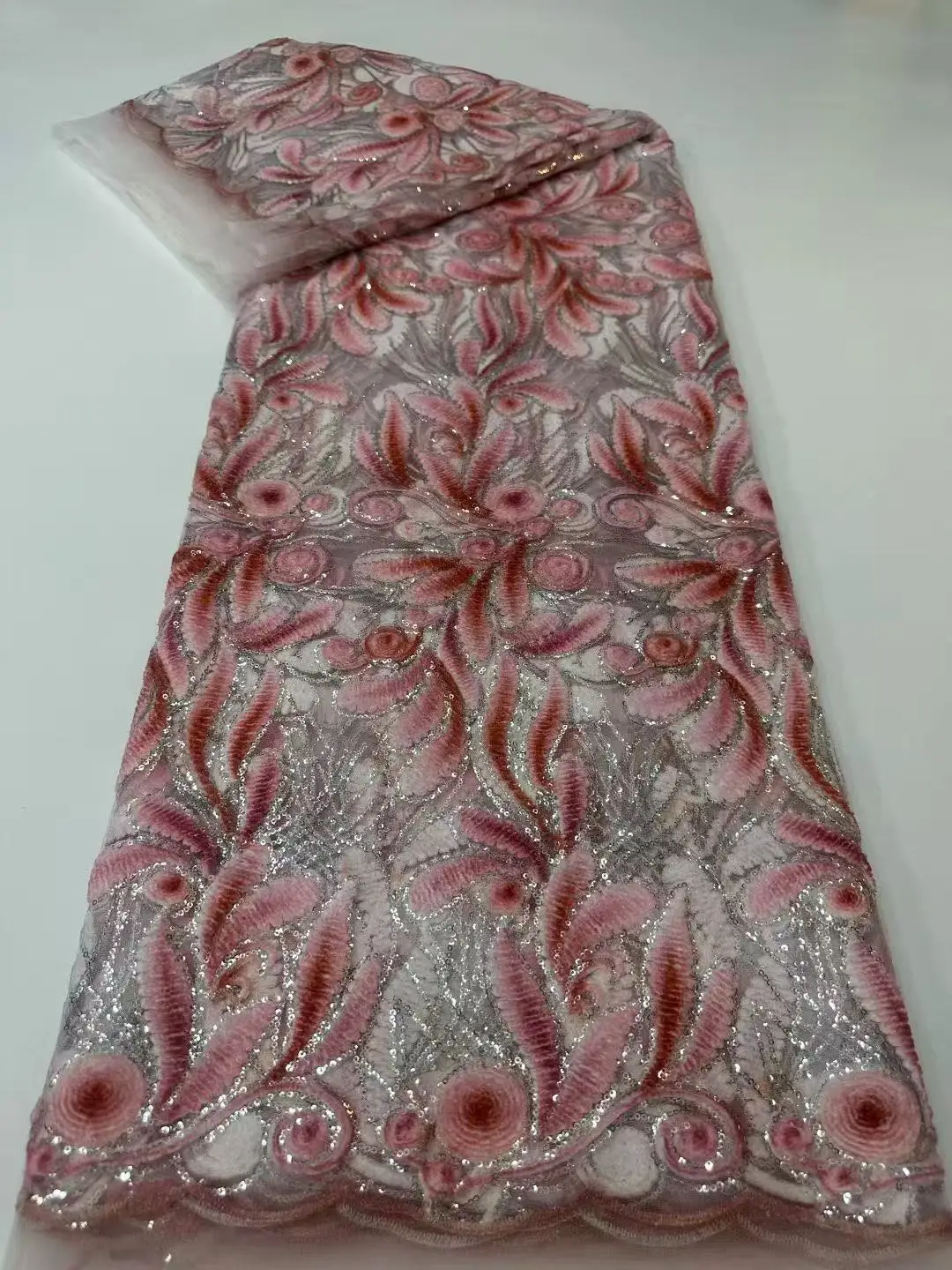 

Новейшие нигерийские кружевные ткани, 2025 5 ярдов, африканская бархатная кружевная ткань, тюль с бисером, вышитая ткань для шитья свадебного платья