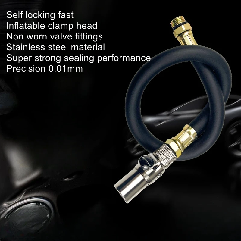 Tire quick inflation nozzle tire pressure gauge inflator stainless steel quick chuck self-locking precision inflator tube
