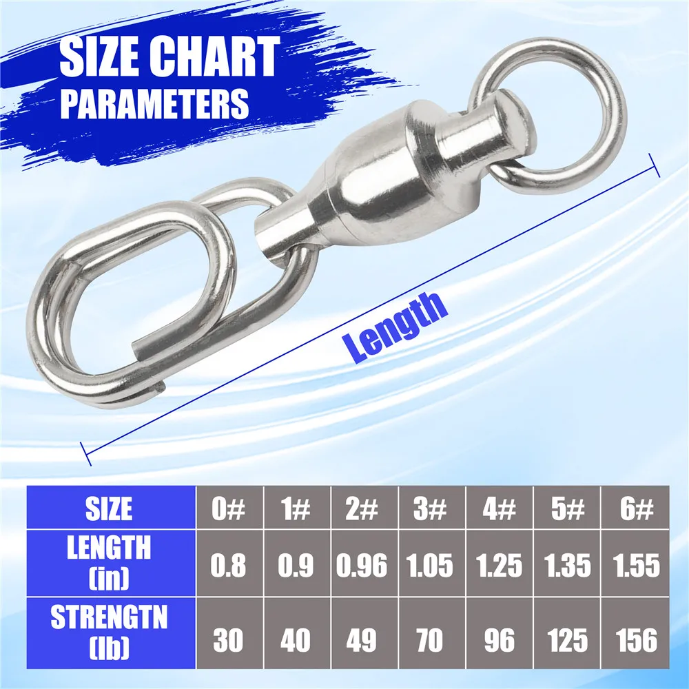 15Pcs Ball Bearing Fishing Swivels With Stainless Steel Split Rings Fast fishing snaps Big game fishing connector Accessories