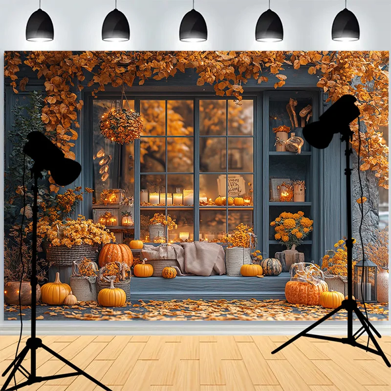 Thanksgiving Day 3d Podium Haunted House Background Glowing Steps Spooky Ghost Posters Walls Cobwebs Photography Backdrops GN-03