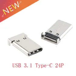 5pcs USB 3.1 Type C SMT 24P USB Connector Horizontal Mid Mount Male Through Board for Charger PCB Mount Solder Adapter DIY