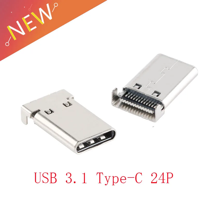 5 szt. Złącze USB 3.1 typu C SMT 24P USB poziome mocowanie do połowy męskie przelotowe do montażu ładowarka PCB Adapter lutowniczy DIY