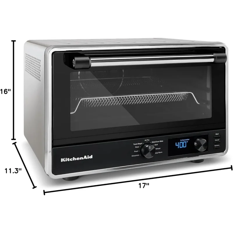 Digital Countertop Oven with Air Fry & Pizza Stone,Timer,Broiler Option,Removable Crumb Tray,16