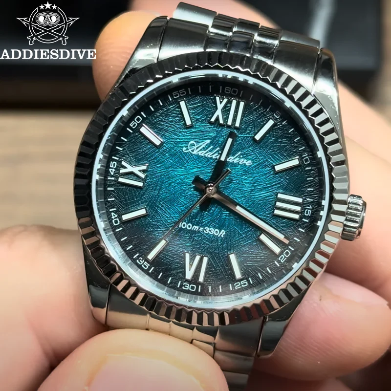 

ADDIESDIVE New AD2512 Men's Watch VH31 Sapphire Glass 36mm Quartz Watches Gradient Blue Luminous Waterproof Luxury Dress Watches