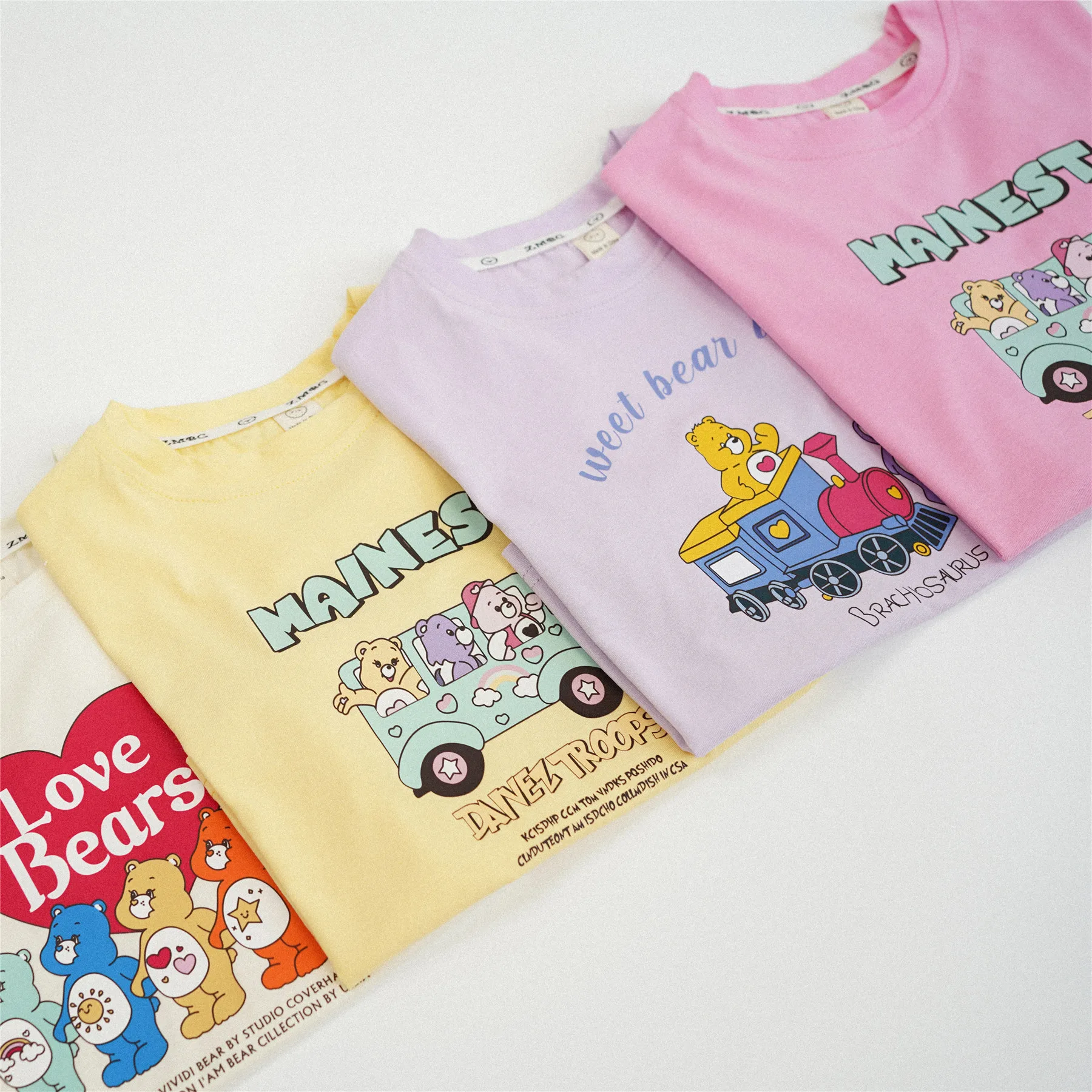 

2024 Summer Girls Children Short Sleeve T-shirts Korean Baby Boy Cotton Cute Bear Printed Tshirt Tops Kids Tees