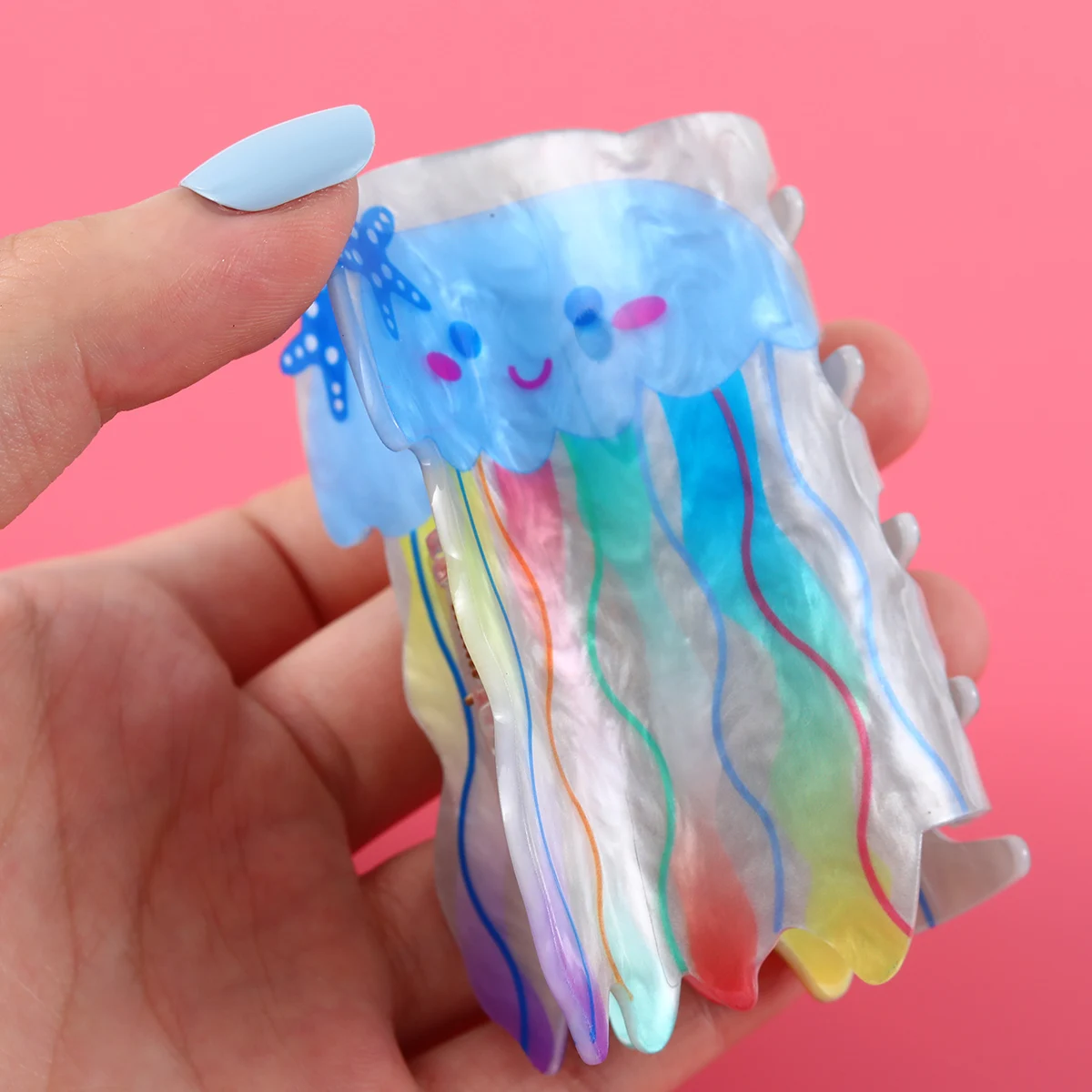 1pc Cute Jelly Fish Shape Hair Claw Acrylic Claw Clips Shark Claw Ponytail Holder Hair Accessories