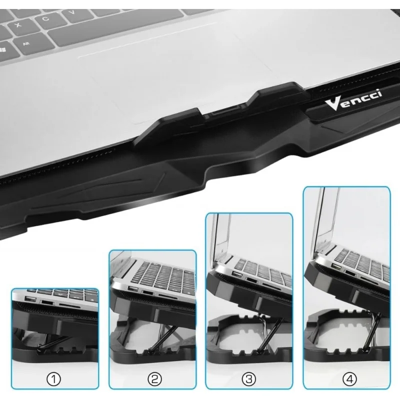 وسادة تبريد للكمبيوتر المحمول LED - مراوح مزدوجة (125 مم + 70 مم)، أضواء RGB، تحكم في سرعة LCD، 4 زوايا قابلة للتعديل لأجهزة الكمبيوتر المحمولة مقاس 9 بوصات - Ultra Qui #2