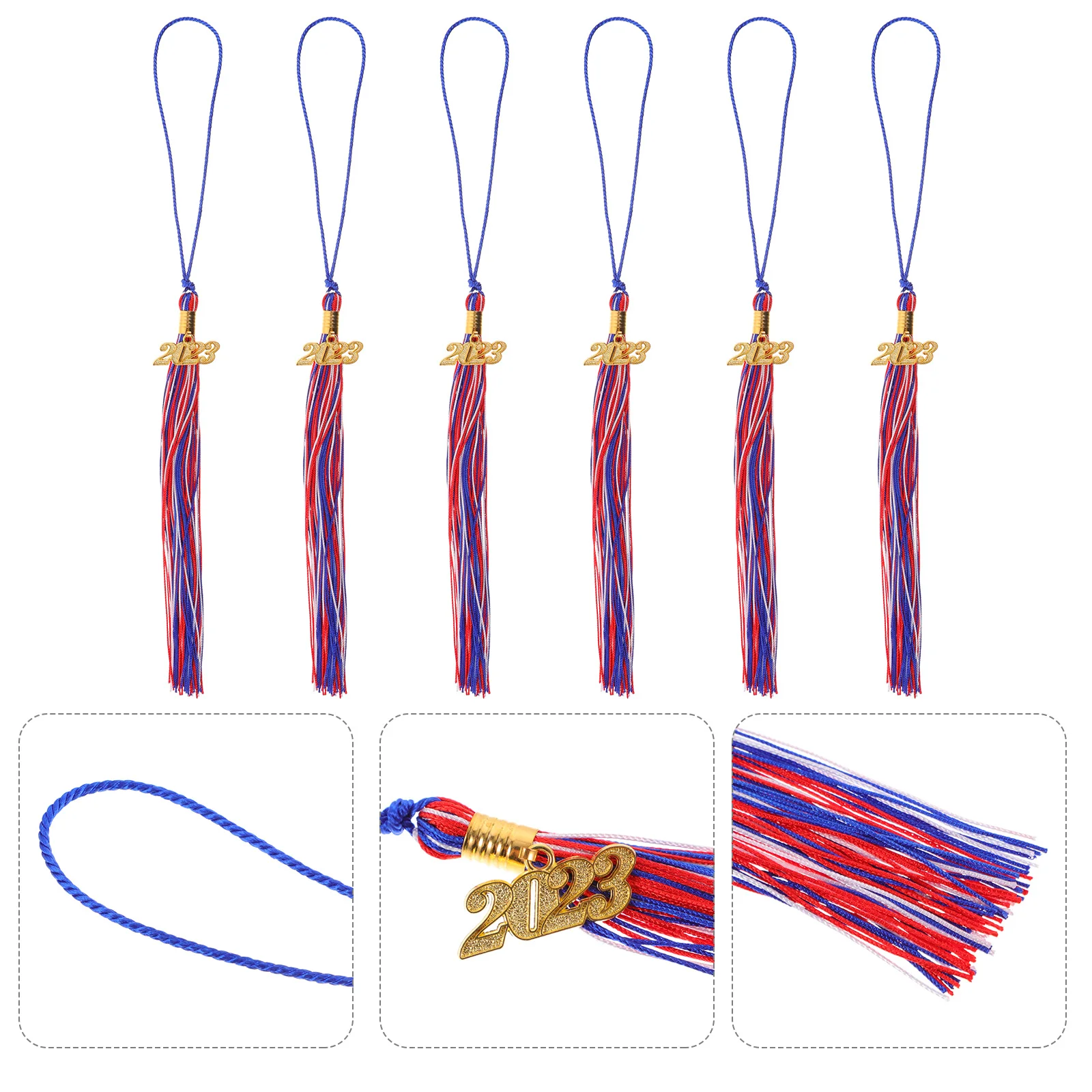 

1 set Graduation Cap Decorations 2024 Tassels DIY Pendant Fringe Festival Decor Blue Red White Year Tags Silver Durable