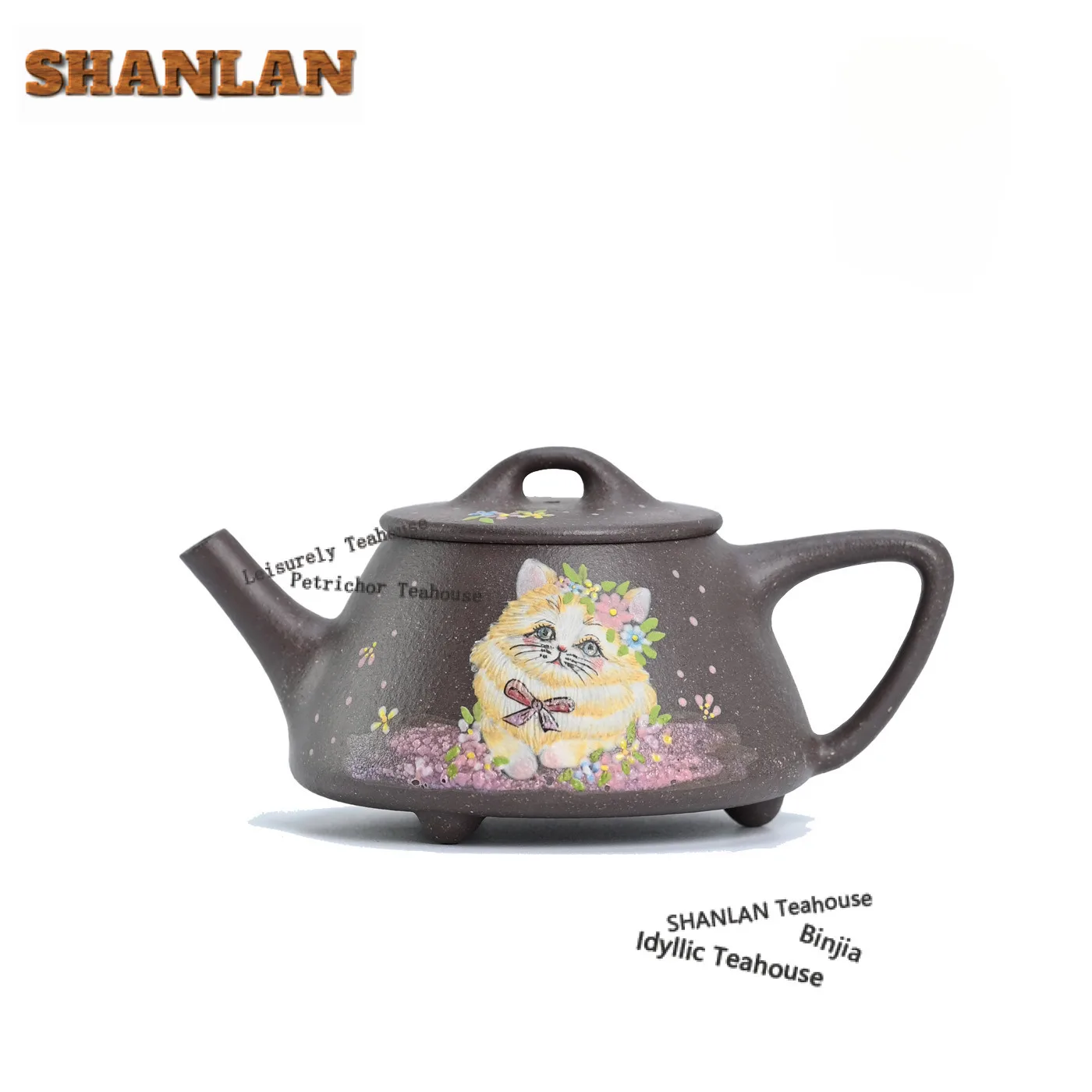 150 مللي أباريق الشاي العتيقة ييشينغ الأرجواني الطين اليدوية رسمت القط حجر مغرفة وعاء الخام خام الطين غلاية مع مصفاة طقم شاي Zisha تشا #1