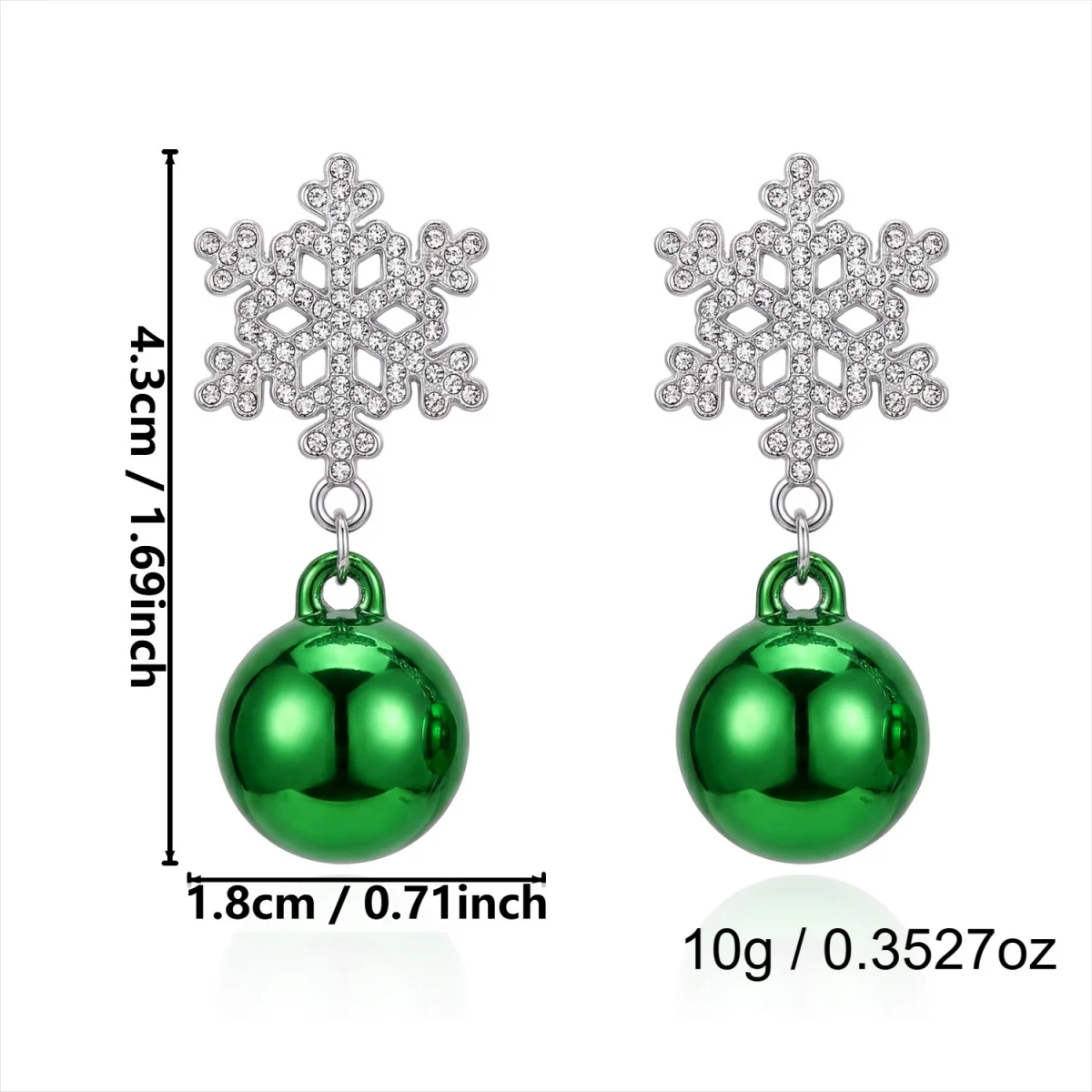 Weihnachtliche grün-rote Glitzer-Schleifenohrringe mit Kristallperlen und Glühbirnen für Damen, funkelnde Schneeflocken-Kugel-Ohrringe, Schmuck – Detail 38