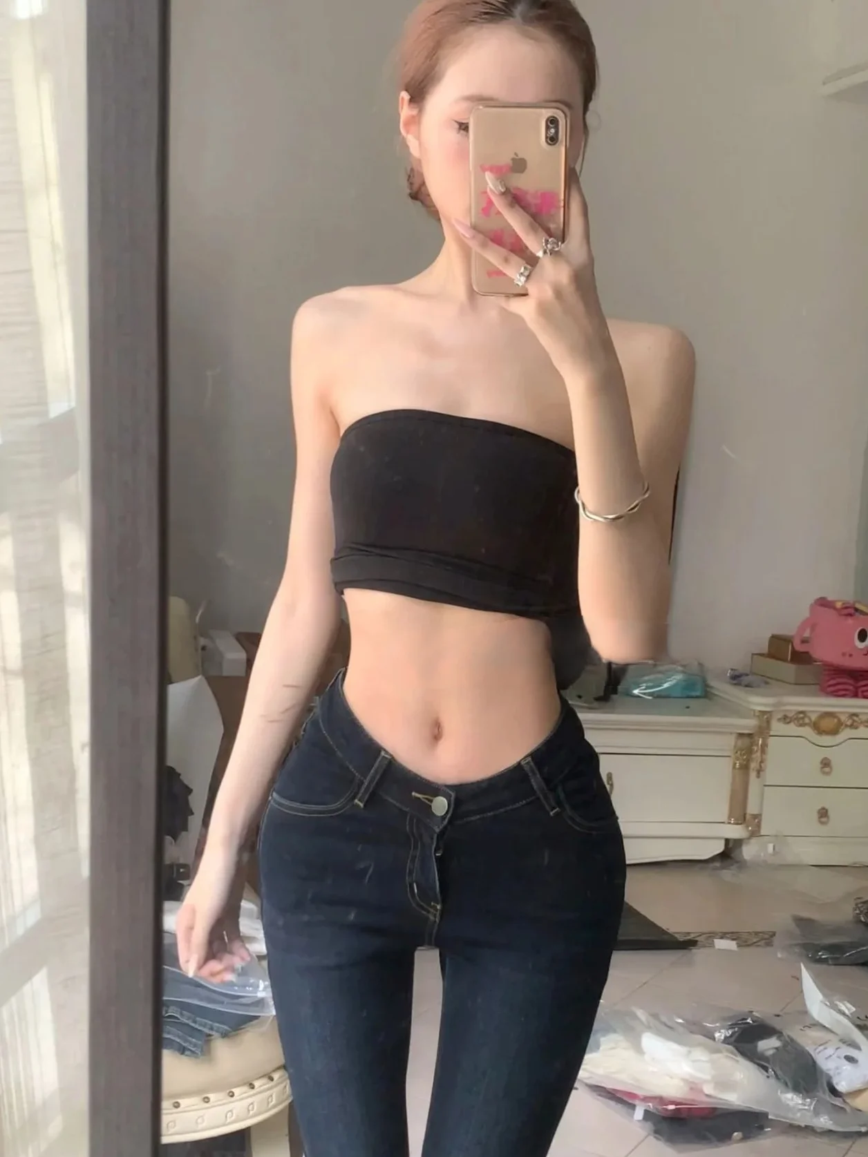 

Slimming High Waist Bell Bot Jeans Elastic V-aped Waist Ant Waist Spring Summer Butt Lifting Cotton Stretch Denim Pants