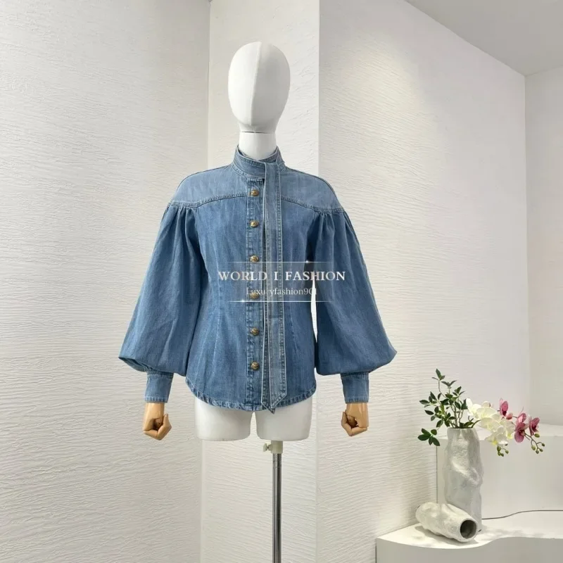 

Рубашка, блузка, топ и расклешенные джинсы, брюки, комплект высокого качества, новая коллекция 2025 года, синие джинсы с длинным рукавом