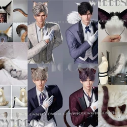 Furry Cat Cos Game Love and Deepspace Cosplay Prop Ears Tail Fursuit Furred Rafayel Sylus Zayne Xavier Men Holloween Customized