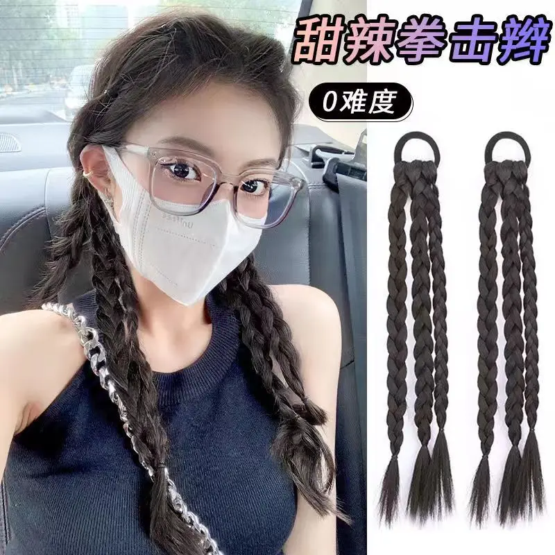 

New Chinese Multicolor Boxing Braid Wig Hair Band for Women Sweet Cool Natural Fried Dough Twists Braid Fashion Simple Headwear