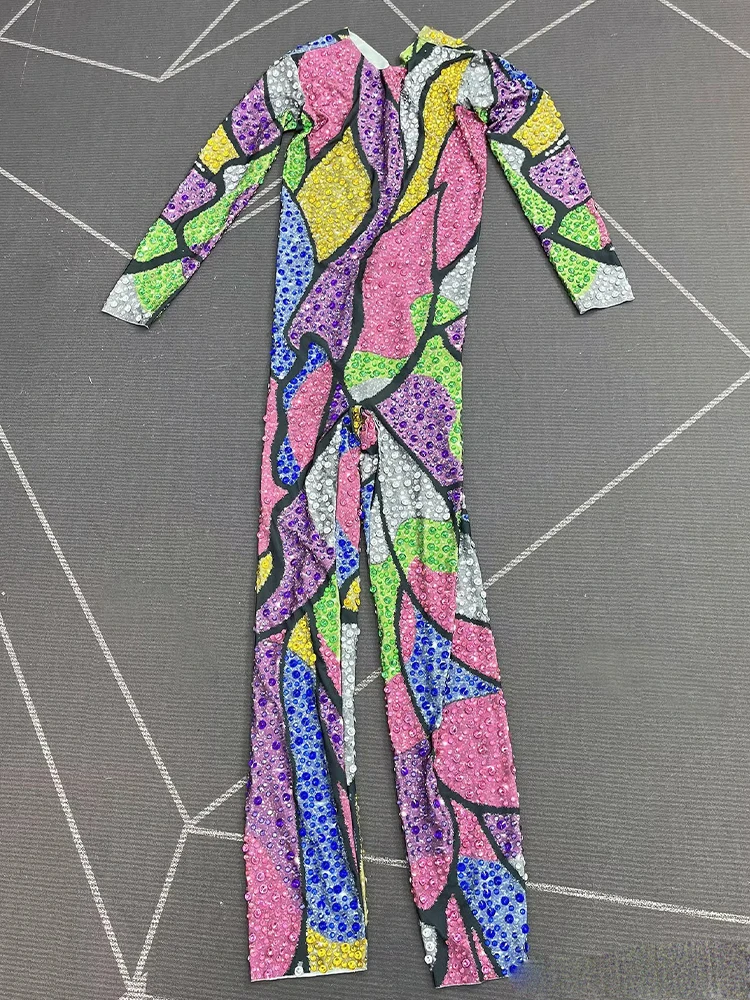 Wysokiej jakości kombinezon z efektem hot stampingu, seksowny, elastyczny, z blokami kolorów, nowa moda 2025, odzież damska na zamówienie.