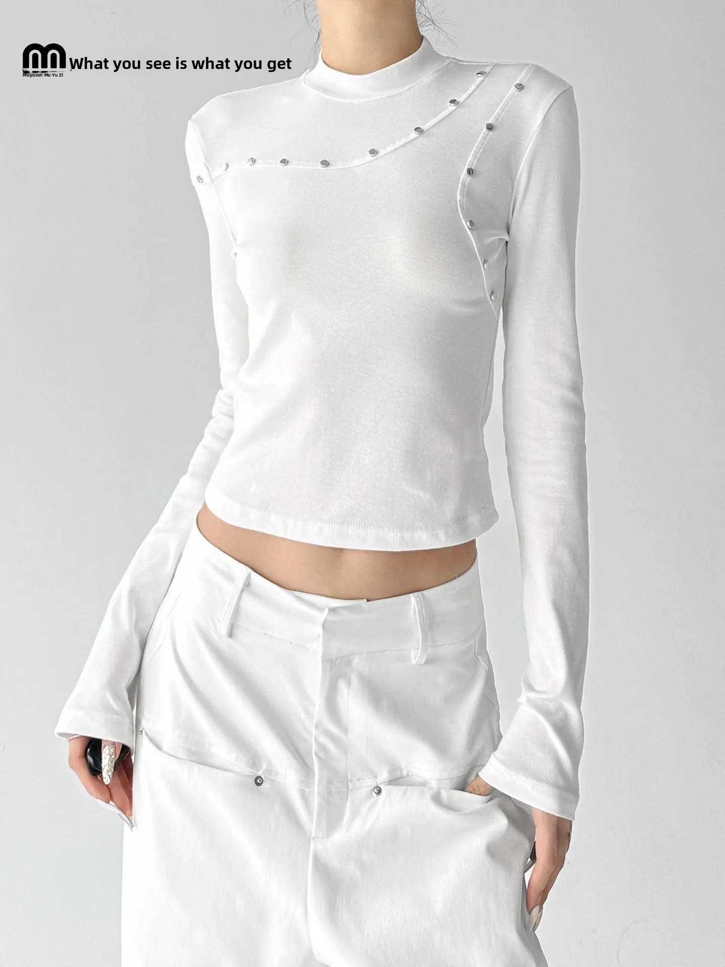 

Женская облегающая футболка с длинным рукавом, базовый слой, декоративный белый хлопок с эластаном, весна 2026, новинка