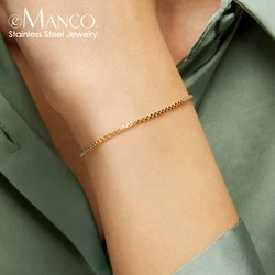 eManco 2MM Stainless Steel Box Chain Bracelet For Women Gold Color  Bracelet Charm Friendship Bracelet Ladies Jewelry Gifts
