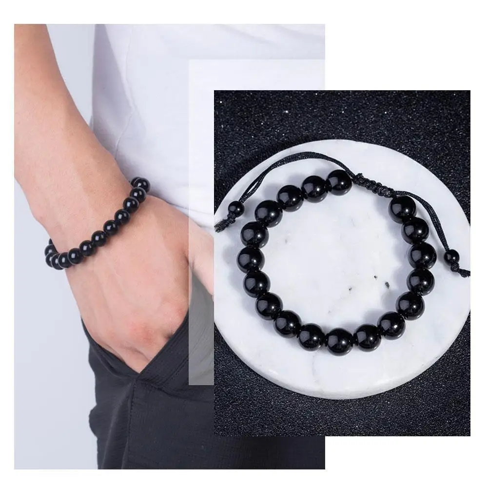 Black Obsidian Stone Bracelet Natural Yoga Energy Beads Jewelry for Men and Women Prayer Beads String Bracelet 1pcs