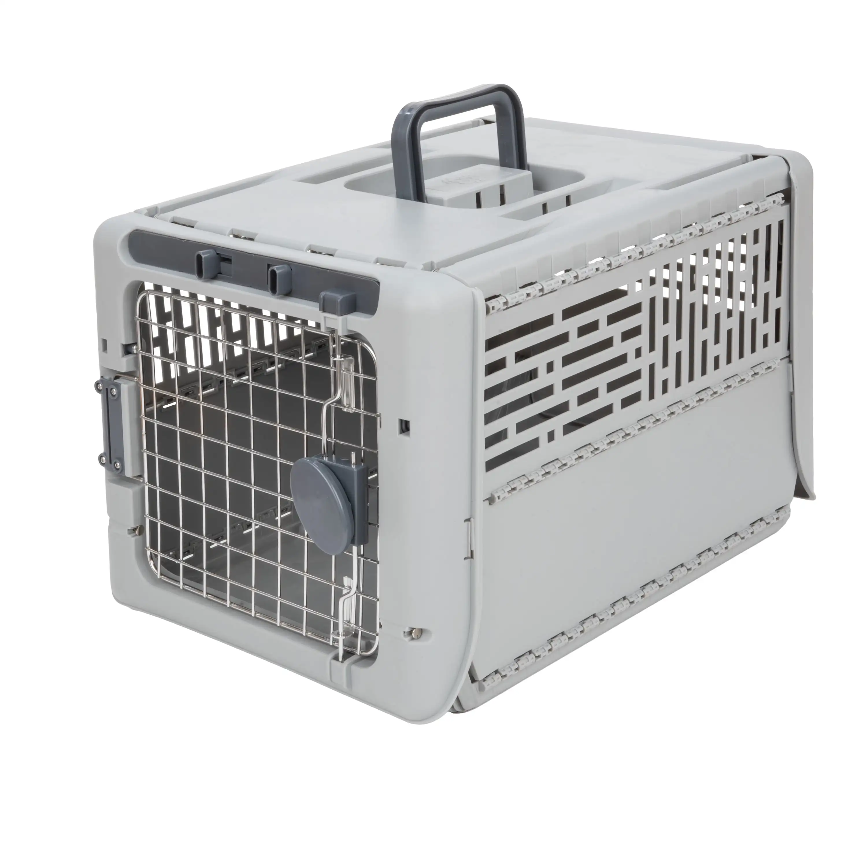 

Dog Kennels 19" Collapsible Plastic Pet Kennel Gray XS 1 Piece Durable Locking Metal Gate Durable Locking Metal Gate