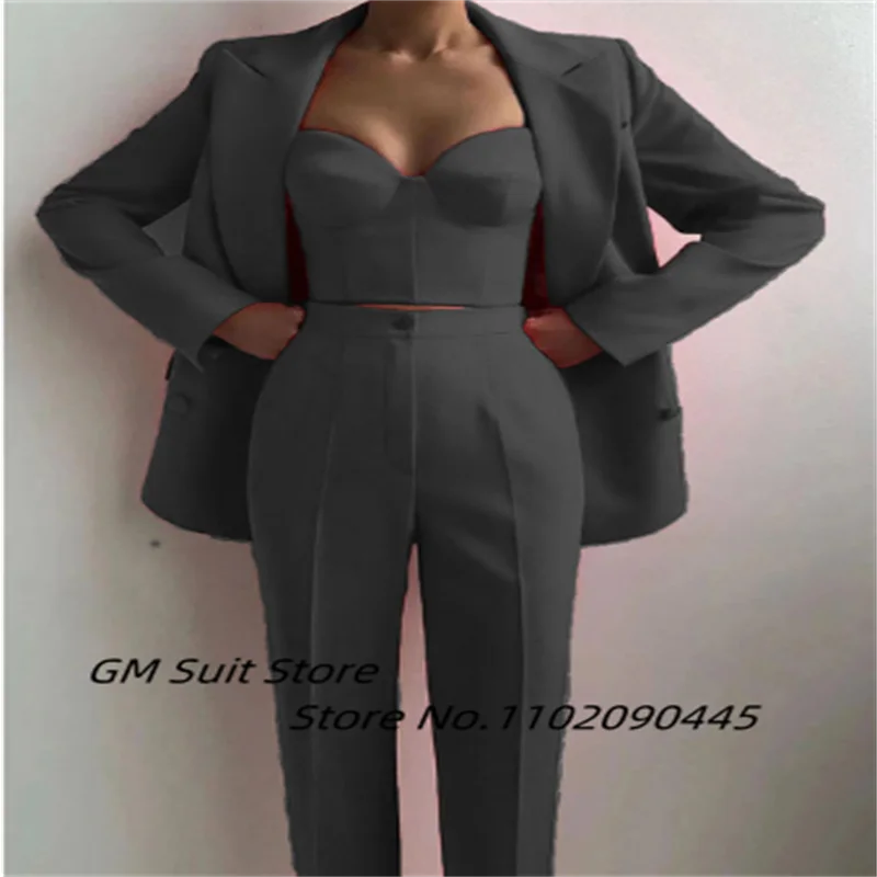 

Women's Suits 2022 Lapel Collar Elegant Slim Tube Top 2-Piece Set (Blazer + Suit Pants) Double Breasted Casual Prom Party Suit