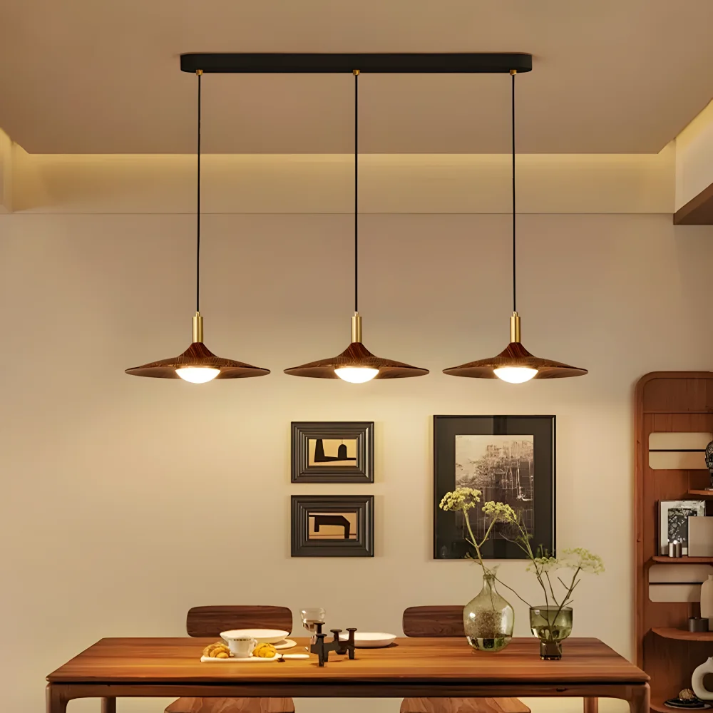 

Vintage Japanese Retro Dining Table Pendant Light Walnut UFO Chandelier