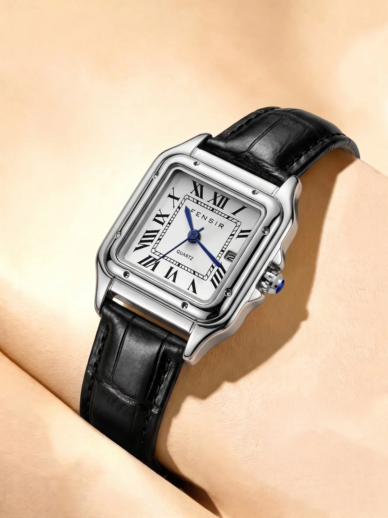 Roman Numeral Square Women's Quartz Watch, Waterproof with Calendar, Leather Strap, Light Luxury Wristwatch, Gentle and Elegant Style, Versatile for Office and Students, Trendy Influencer Style, High-End Gift Fashion Watch, Simple and Exquisite Waterproof Women's Small Square Quartz Watch