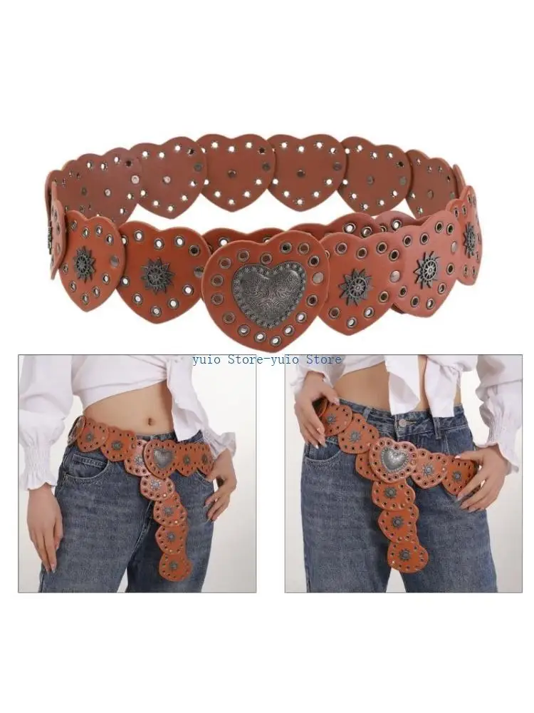 

X7XB Girl Metal Heart Buckle Waist Belt Western PU Belt for Dress Jeans Adjustable