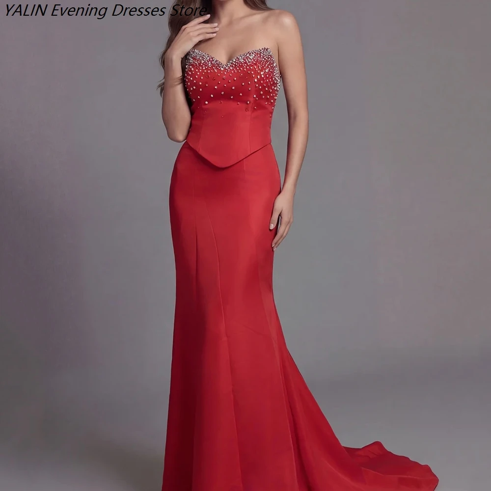 

Women's Mermaid Evening Dresses Floor-length Strapless Sleeveless Prom Dresses Fashion Crystal Simple Draped Customized Gowns