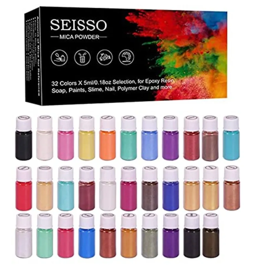 Polvo de Mica para Resina Epoxi, 32 Colores, Pigmento en Polvo para Resina Epoxi, Brillo Labial, Bombas de Baño, Fabricación de Jabón, 5g/0.18oz