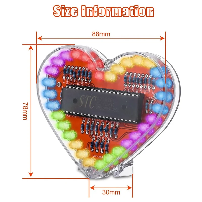 Modulo luce lampeggiante a LED RGB a forma di cuore Kit elettronico fai-da-te Lampada ad acqua Pratica di progetto di saldatura per studenti scolastici Durevole