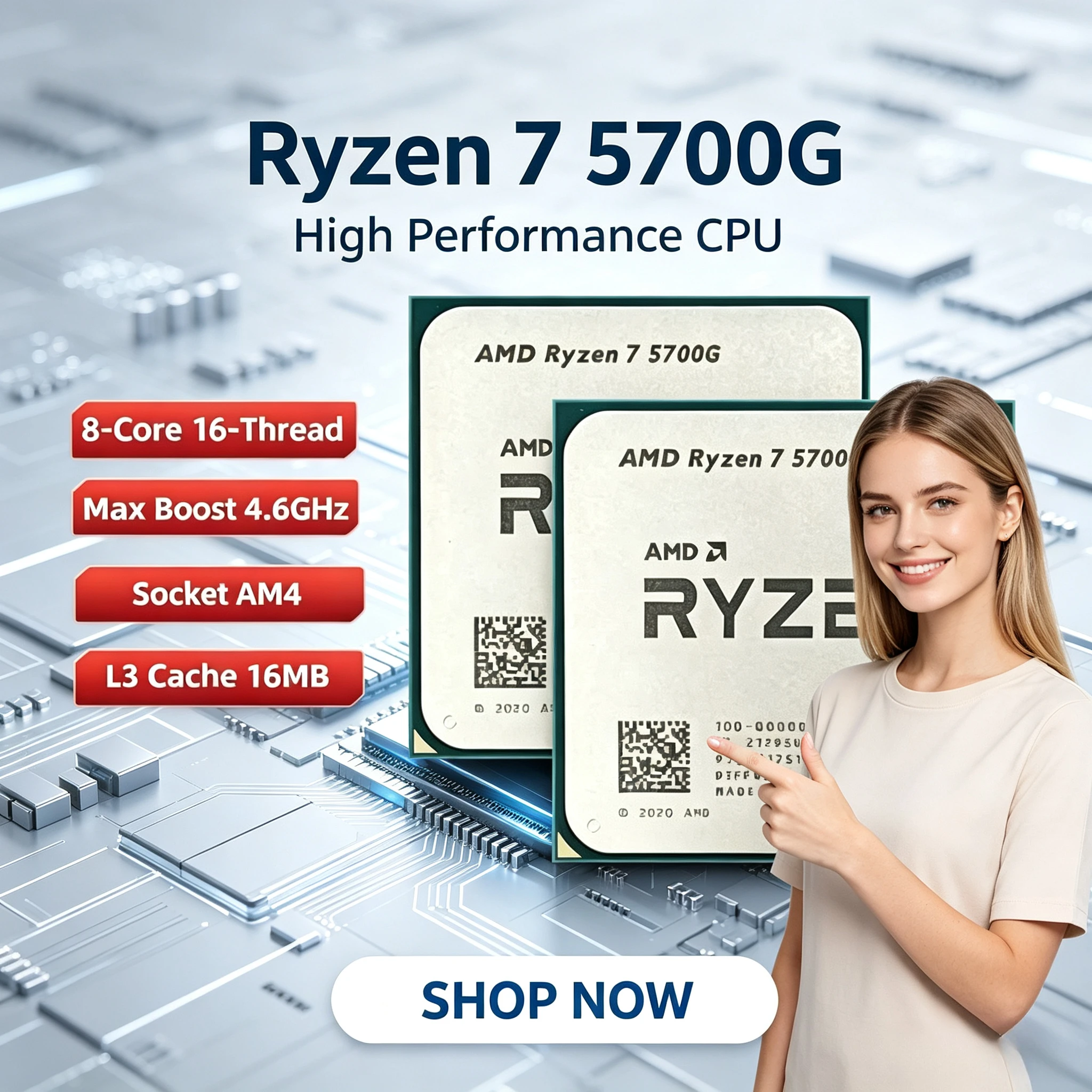 AMD Ryzen 7 5700G 100% Brand New AMD R7 5700G CPU 4.6GHz 8-Core 16-Thread 16MB L3 Cache Socket AM4 Processor