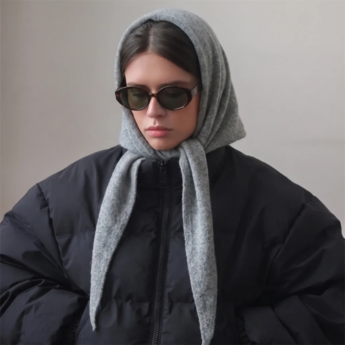 Ladies Plush Textured Cashmere Blend Triangle Kerchief Terry Cloth Knotted Head Wrap Solid Neck Scarf For Female Daily Outing