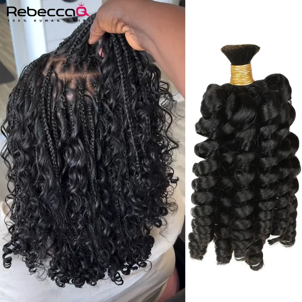 QVR Funmi Cabelo Humano Encaracolado, Massa para Trança, Pacotes de Cabelo Humano, Duplo Desenhado, Cabelo Birmanês, Bouncy, Tranças Boho, Sem Trama