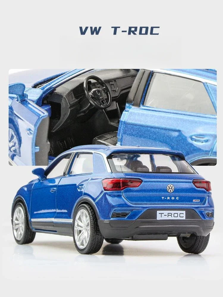 Modèle de voiture jouet Volkswagen T-Roc, 1:36, alliage moulé sous pression, sport SUV, véhicule l'inventaire, nervure arrière, collection, cadeau pour garçon