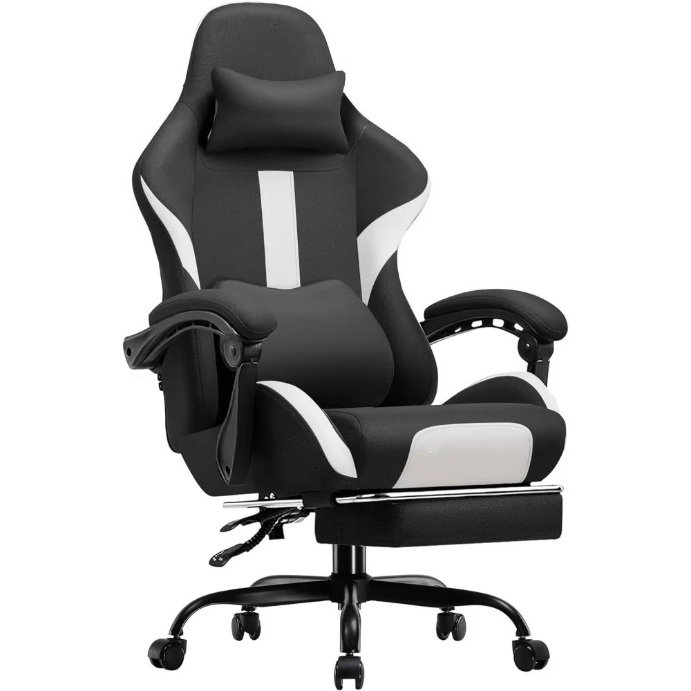 

ergonomic gaming chair with footrest and pocket spring cushion, high back office chair with headrest and lumbar support