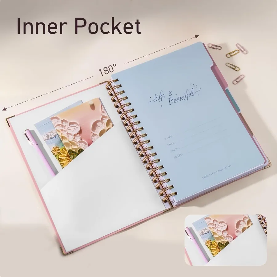 Hardcover Spiral Notebooks for Work School B5 Journal Notebook with Tabs Dividers Multi 5 Subject Notebook College Ruled 240 Pa