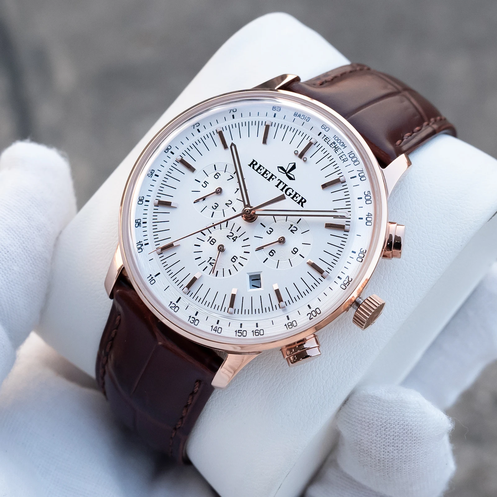 Reef Tiger Classic Men's Automatic Watch Rose Gold Case Luminous Hands Date Display RGA1698